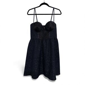 Victoria's Secret Babydoll Glitter Knit Dress Size 10 Dark Navy Lace Bustier Top
